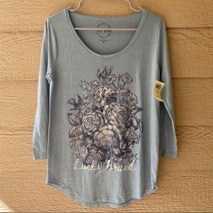 NWT Lucky Brand Floral 3/4 Sleeve Graphic Tee